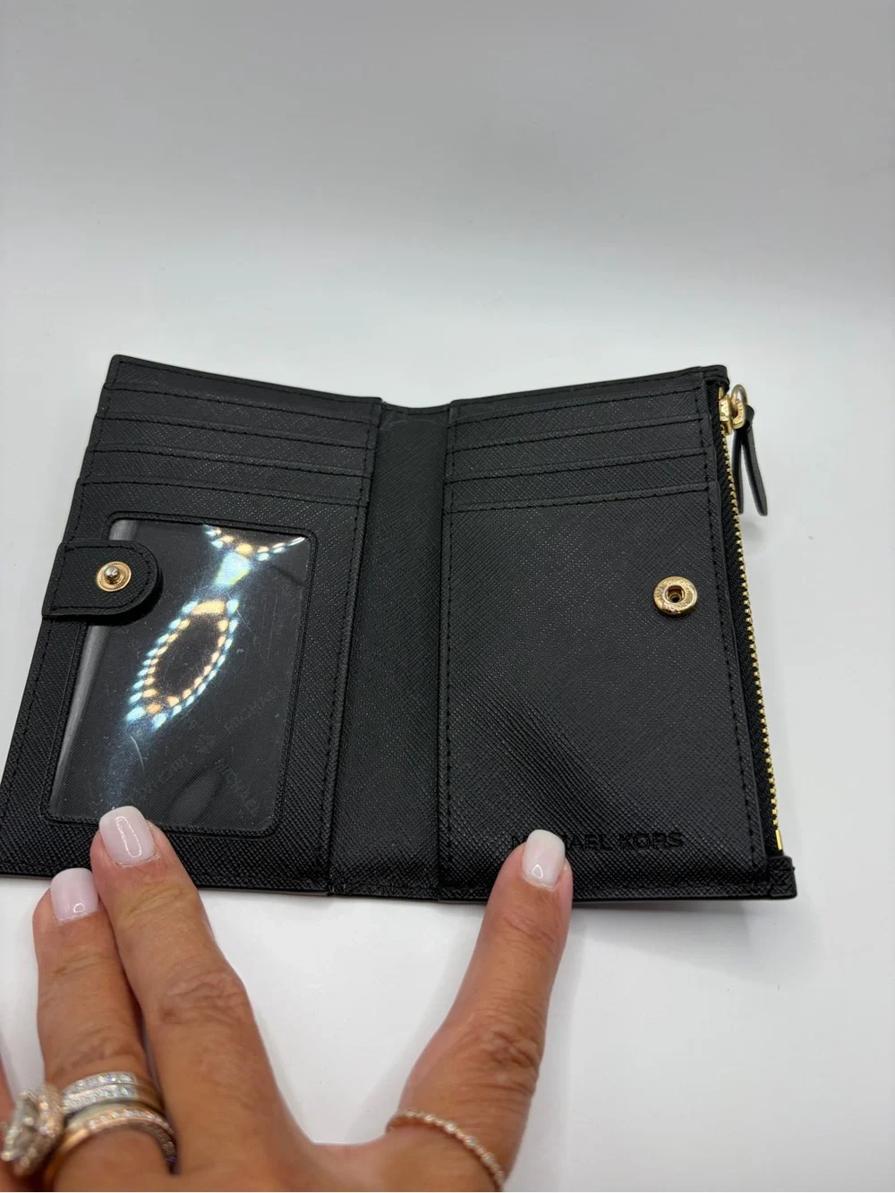 Michael Kors Black Wallet with Gold Logo Zip Top